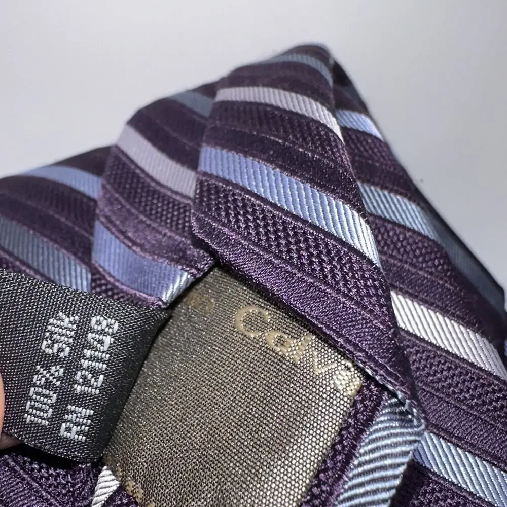 Calvin Klein Silk Tie Purple‎ Blue Striped 58” Classic 3.5” Mens Necktie
